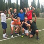 Sectra employees celebrating a soccer game win